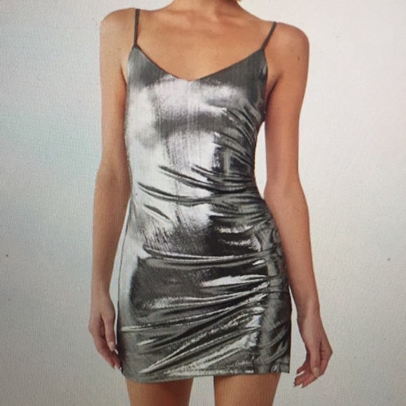 forever 21 plunging metallic mini gold dress